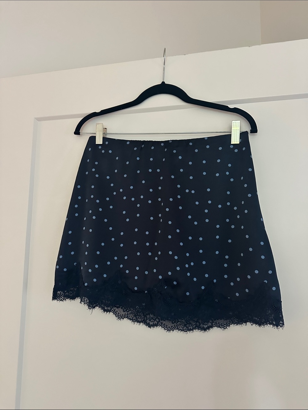 Abercrombie & Fitch Scarlett Navy Mini Skirt with Light Blue Polka Dots